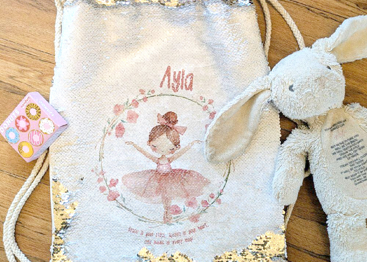 Ballerina Drawstring Sequin Reveal Childrens Bag