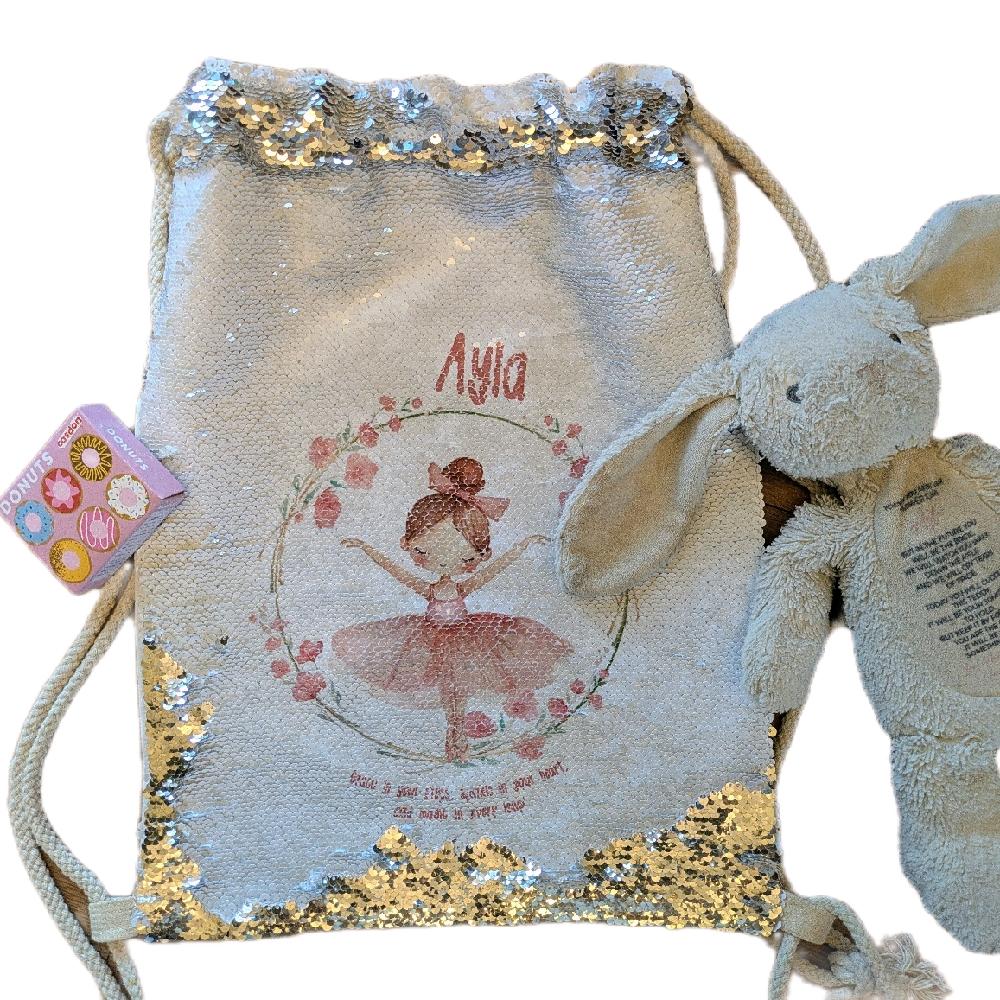 Ballerina Drawstring Sequin Reveal Childrens Bag