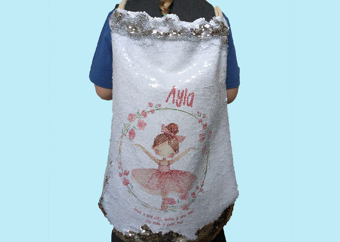 Ballerina Drawstring Sequin Reveal Childrens Bag