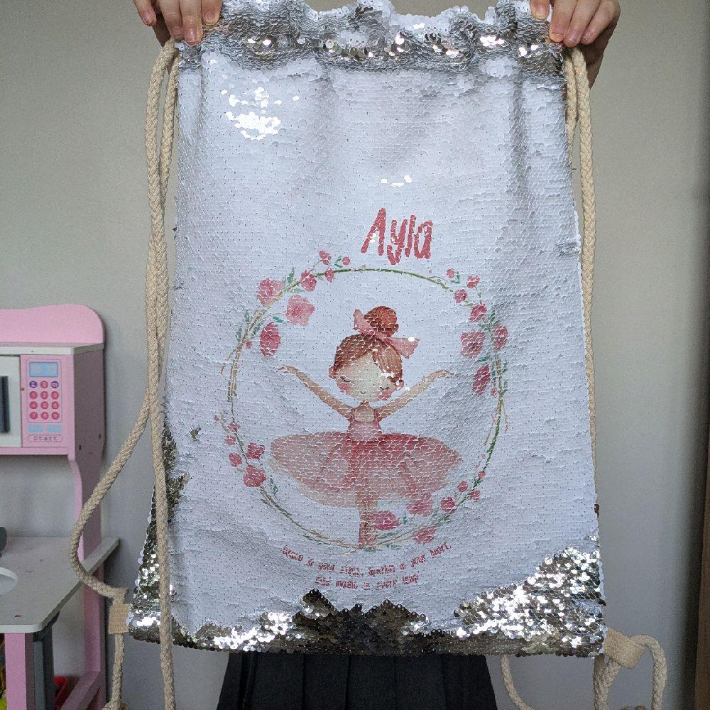 Ballerina Drawstring Sequin Reveal Childrens Bag