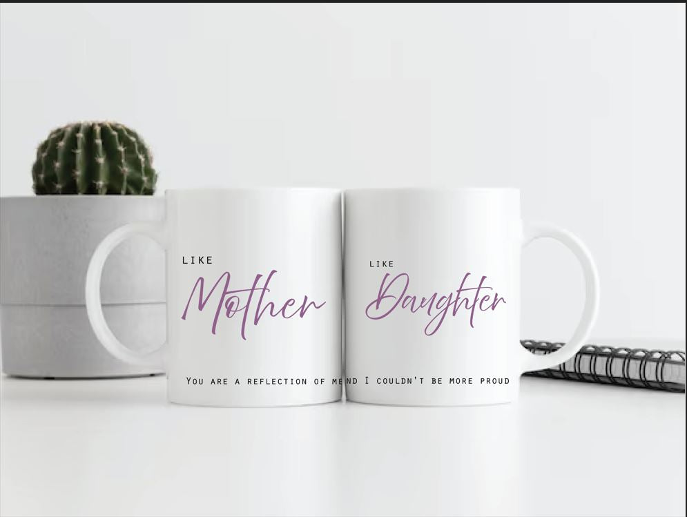 Set Of 2 x Mugs Personalized Mum Daughter Mugs - 11oz Ceramic Mug for Mothers Day