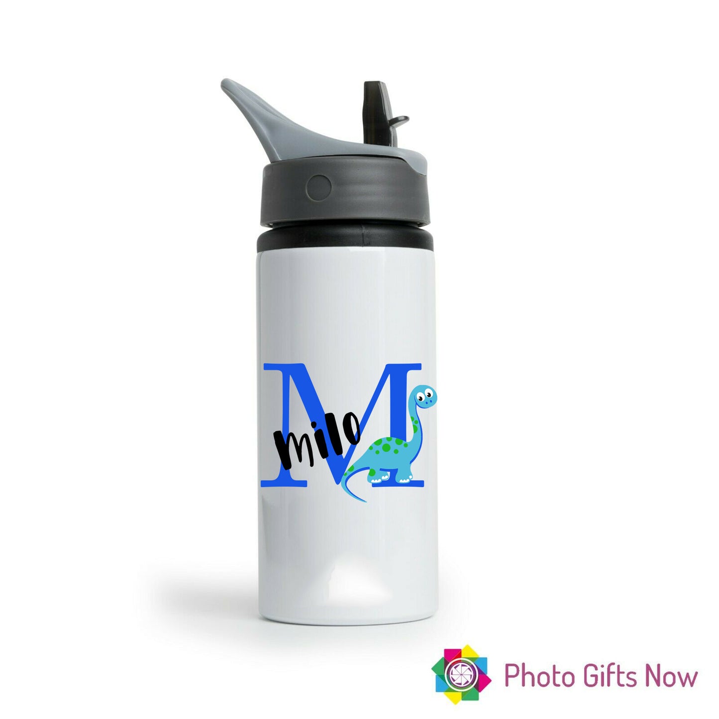 Personalised Metal 625 ml || Flip Top Water Bottle || BPA free || Dinosaur Design