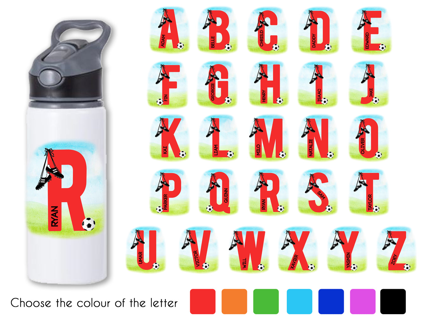 PERSONALISED Football Water Bottle || 625ml, 600ml, 500ml || BPA free