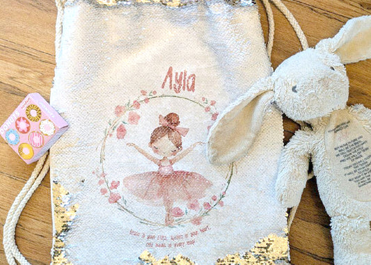 Ballerina Drawstring Sequin Reveal Childrens Bag