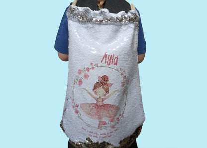 Ballerina Drawstring Sequin Reveal Childrens Bag