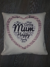 Load image into Gallery viewer, Word Collage || Personalised Luxury Soft Linen Cushion || Mother&#39;s Day Gift