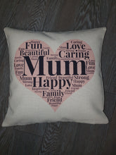 Load image into Gallery viewer, Word Collage || Personalised Luxury Soft Linen Cushion || Mother&#39;s Day Gift