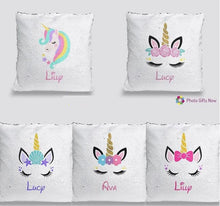 Load image into Gallery viewer, Personalised Sequin Cushion || Magic Reveal || Unicorn Design