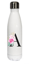 Load image into Gallery viewer, Personalised Stainless Steel 500ml || Bowling Water Bottle ||  Floral Black Initial || Chilly Design