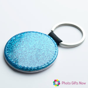 Personalised Glitter Faux Leather Photo keyring || Heart || Circle