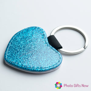 Personalised Glitter Faux Leather Photo keyring || Heart || Circle