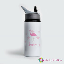 Load image into Gallery viewer, Personalised Metal 625 ml || Flip Top Water Bottle || BPA free || Flamingo