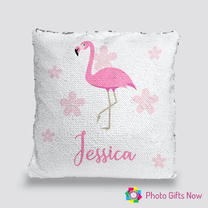 Personalised Sequin Cushion || Magic Reveal || Flamingo Design