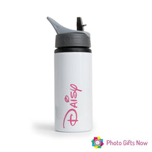 Load image into Gallery viewer, Personalised Metal 625 ml || Flip Top Water Bottle || BPA free || Disney Style Font