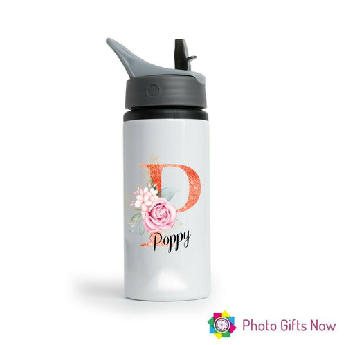 Personalised Metal 625 ml || Flip Top Water Bottle || BPA free || Glitter Initials.