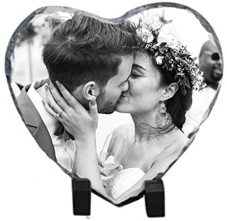 Personalised Heart Photo Printed Rock Slate || Desk Display Plaque Gift with Stand