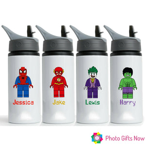 Personalised Lego Superhero Water Bottle, Boys Water Bottle
