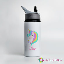 Load image into Gallery viewer, Personalised Metal 625 ml || Flip Top Water Bottle || BPA free || Unicorn