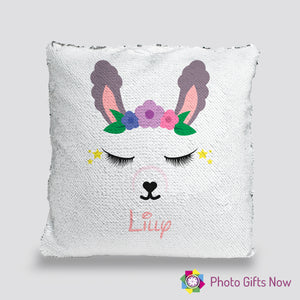 Personalised Sequin Cushion || Magic Reveal || Llama Design