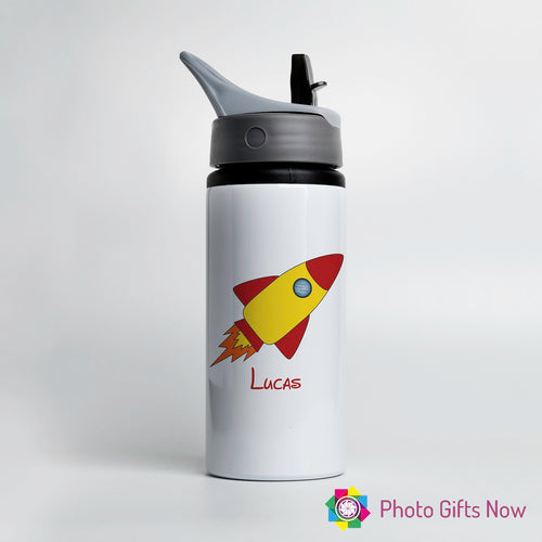Personalised Metal 625 ml || Flip Top Water Bottle || BPA free || Rocket