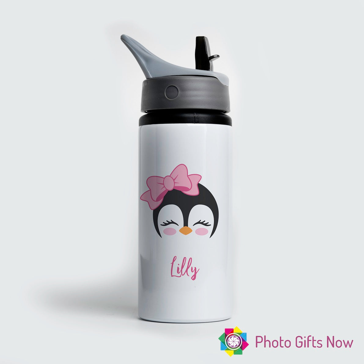 Personalised Metal 625 ml || Flip Top Water Bottle || BPA free || Penguin