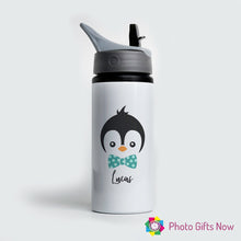 Load image into Gallery viewer, Personalised Metal 625 ml || Flip Top Water Bottle || BPA free || Penguin