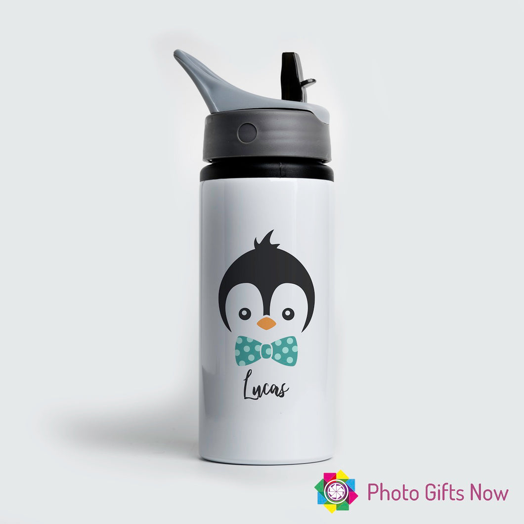 Personalised Metal 625 ml || Flip Top Water Bottle || BPA free || Penguin