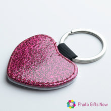 Load image into Gallery viewer, Personalised Glitter Faux Leather Photo keyring || Heart || Circle