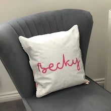 Load image into Gallery viewer, Personalised Sequin Cushion || Magic Reveal || Island Style Text