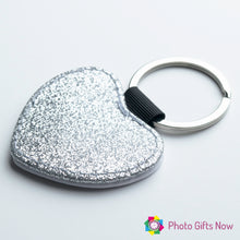 Load image into Gallery viewer, Personalised Glitter Faux Leather Photo keyring || Heart || Circle