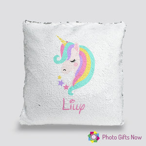 Personalised Sequin Cushion || Magic Reveal || Unicorn Design