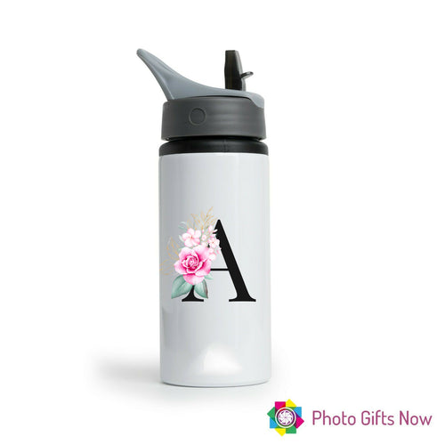 Personalised Metal 625 ml || Flip Top Water Bottle || BPA free || Black Initials