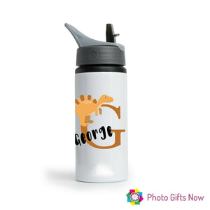 Personalised Metal 625 ml || Flip Top Water Bottle || BPA free || Dinosaur Design