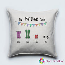 Load image into Gallery viewer, Personalised Luxury Soft Linen Cushion || Wellie Family