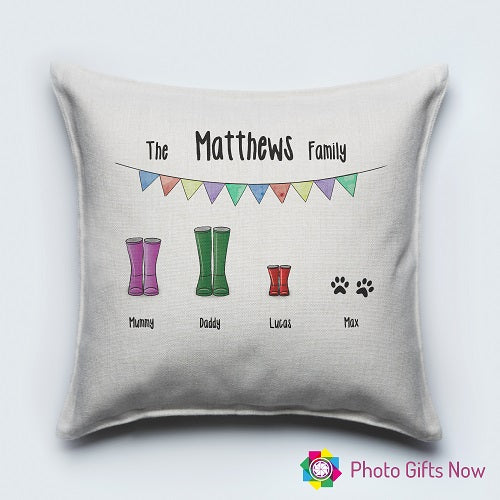Personalised Luxury Soft Linen Cushion || Wellie Family