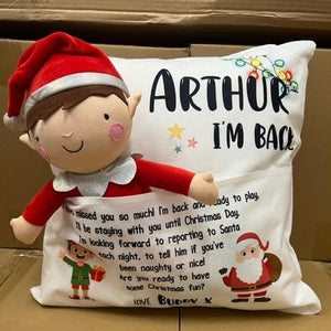 Personalised Christmas Elf Cushion || Return of the Elf || Elf on the Shelf Cushion WITH Insert