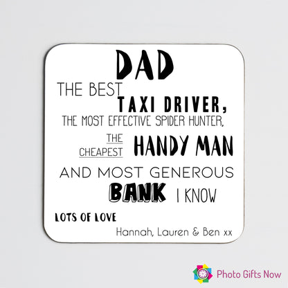 Dad Personalised Hardboard Coasters || Coffee & Tea