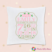 Load image into Gallery viewer, Personalised Luxury Soft White Velvet Cushion || WITH Insert || Announcement