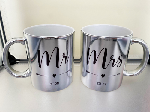 Personalised Mr & Mrs || 11oz Silver Cup || Metallic Mug