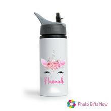 Load image into Gallery viewer, Personalised Metal 625 ml || Flip Top Water Bottle || BPA free || Spring Unicorn || Design