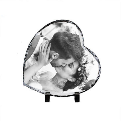 Personalised Heart Photo Printed Rock Slate || Desk Display Plaque Gift with Stand