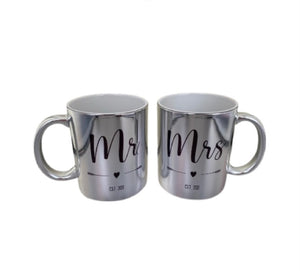 Personalised Mr & Mrs || 11oz Silver Cup || Metallic Mug