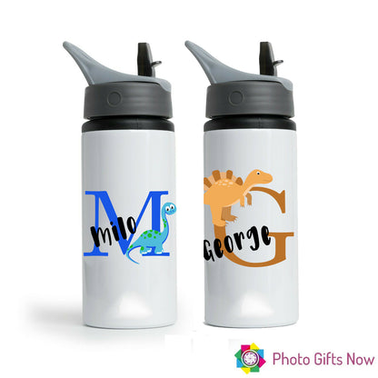 Personalised Metal 625 ml || Flip Top Water Bottle || BPA free || Dinosaur Design