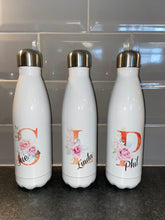 Load image into Gallery viewer, Personalised Stainless Steel 500ml || Bowling Water Bottle ||  Glitter Effect Initial || Chilly Design