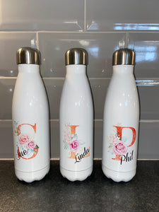Personalised Stainless Steel 500ml || Bowling Water Bottle ||  Glitter Effect Initial || Chilly Design