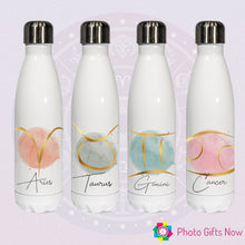 Load image into Gallery viewer, PERSONALISED Zodiac Star Sign || Stainless Steel Bowling Bottle || 500ml Chilly